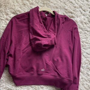 Alo Women's Burgundy Cropped Hoodie Small